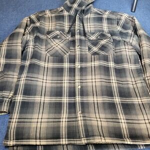 Wolverine Mens Grey Plaid Sherpa Lined Hooded Flannel Shirt Jacket Size Large